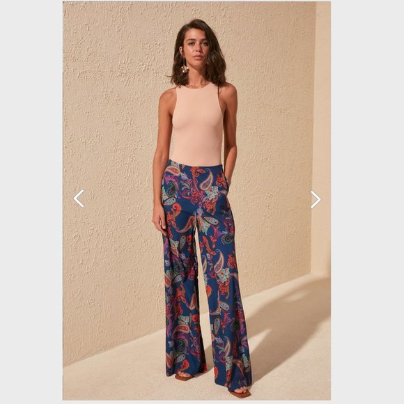 Organic Boho Navy Blue Patterned Wide Leg Trouser - Picture 7 of 11